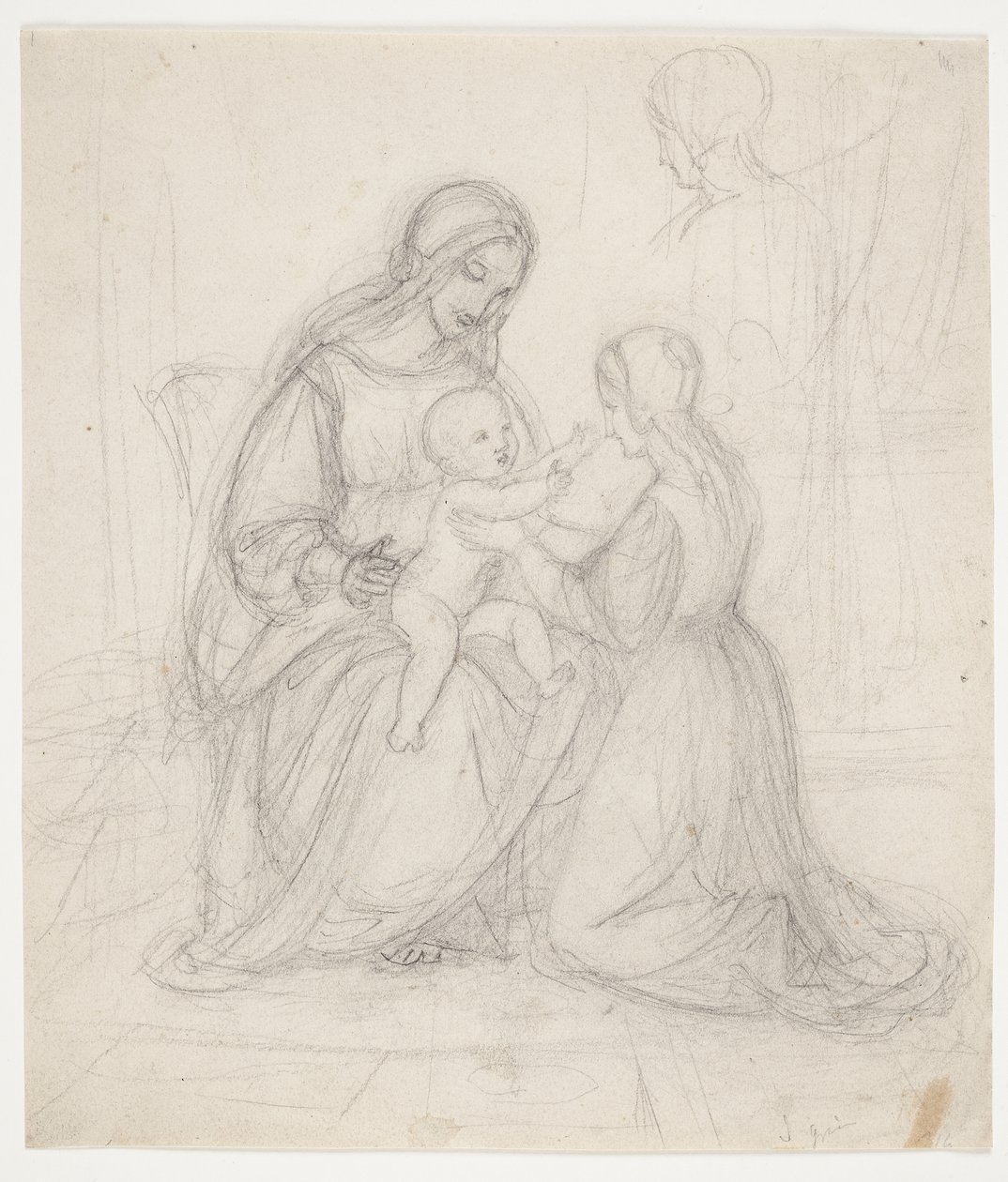 Madonna sentada com criança e mulher ajoelhada de J.L. Lund