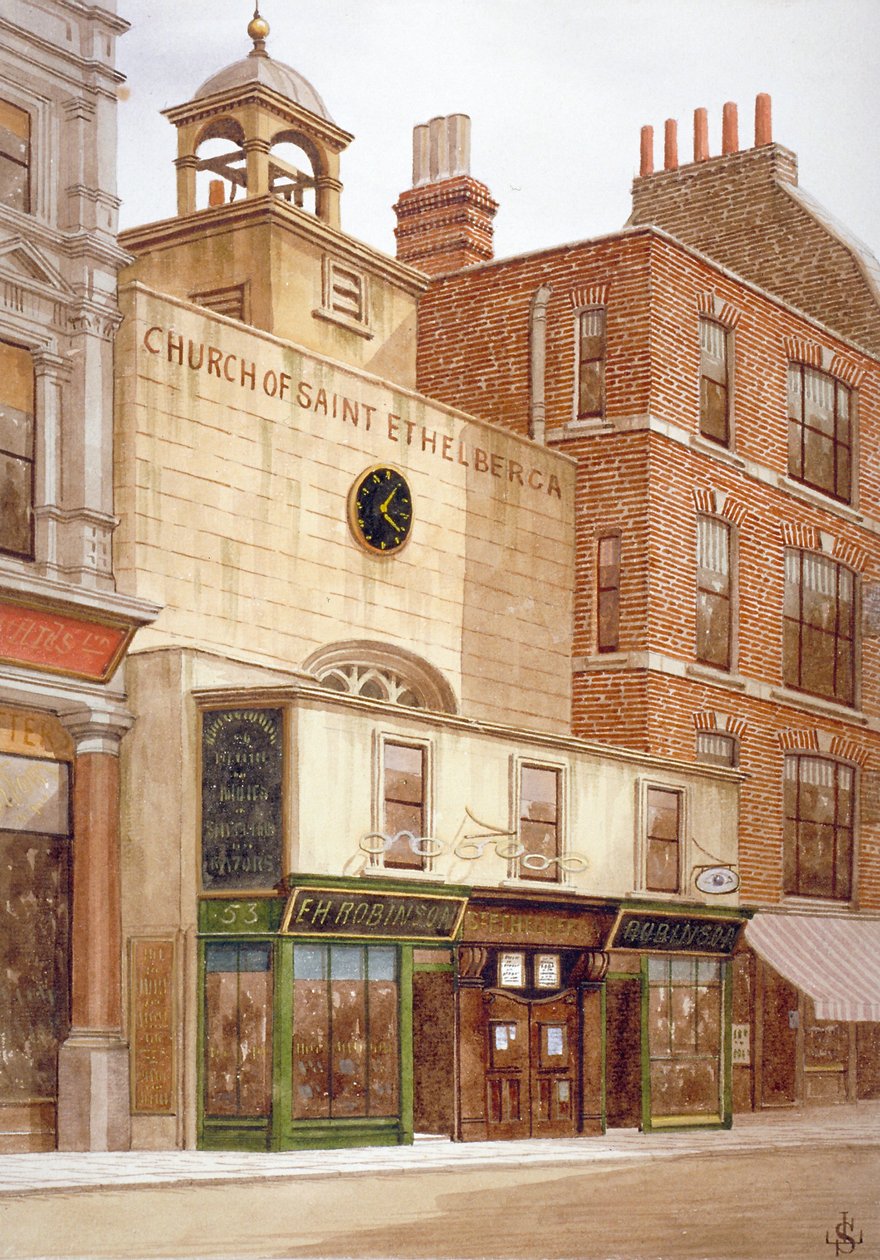 Igreja de St Ethelburga-the-Virgin dentro de Bishopsgate, cidade de Londres, 1860 de JL Stewart