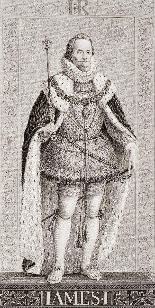 James I (1566-1625) de "Ilustrações da História Escocesa e Inglesa", Volume I de J.L. Williams