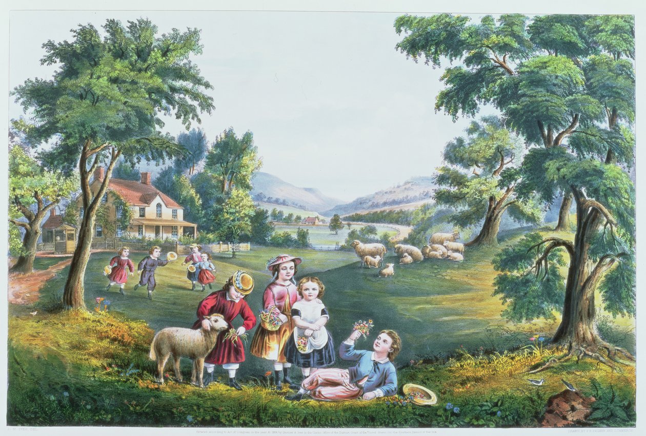 As Quatro Estações da Vida: Infância, "A Temporada da Alegria", gravada por Parsons e Atwater, pub. por Currier e Ives, Nova York, 1868 (veja 87971, 87966, 87970) de N. and Ives, J.M. Currier