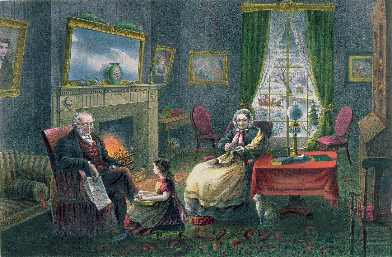 As quatro estações da vida: idade avançada, `a estação do descanso`, gravada por Parsons e Atwater, bar. por Currier e Ives, Nova York, 1868 (ver 87970, 87971) de N. and Ives, J.M. Currier