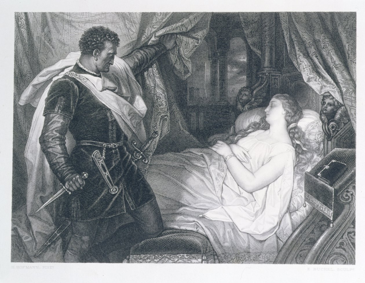 Otelo e Desdemonda, gravados por Eduard Buchel (1835-1903) de J.M.F. Heinrich