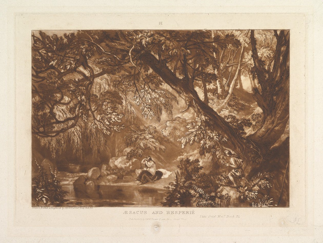 Ésaco e Hesperie, Vide Ovid Metamorphosis, Livro XI Liber Studiorum, parte X..., 1 de janeiro de 1819. de Joseph Mallord William Turner