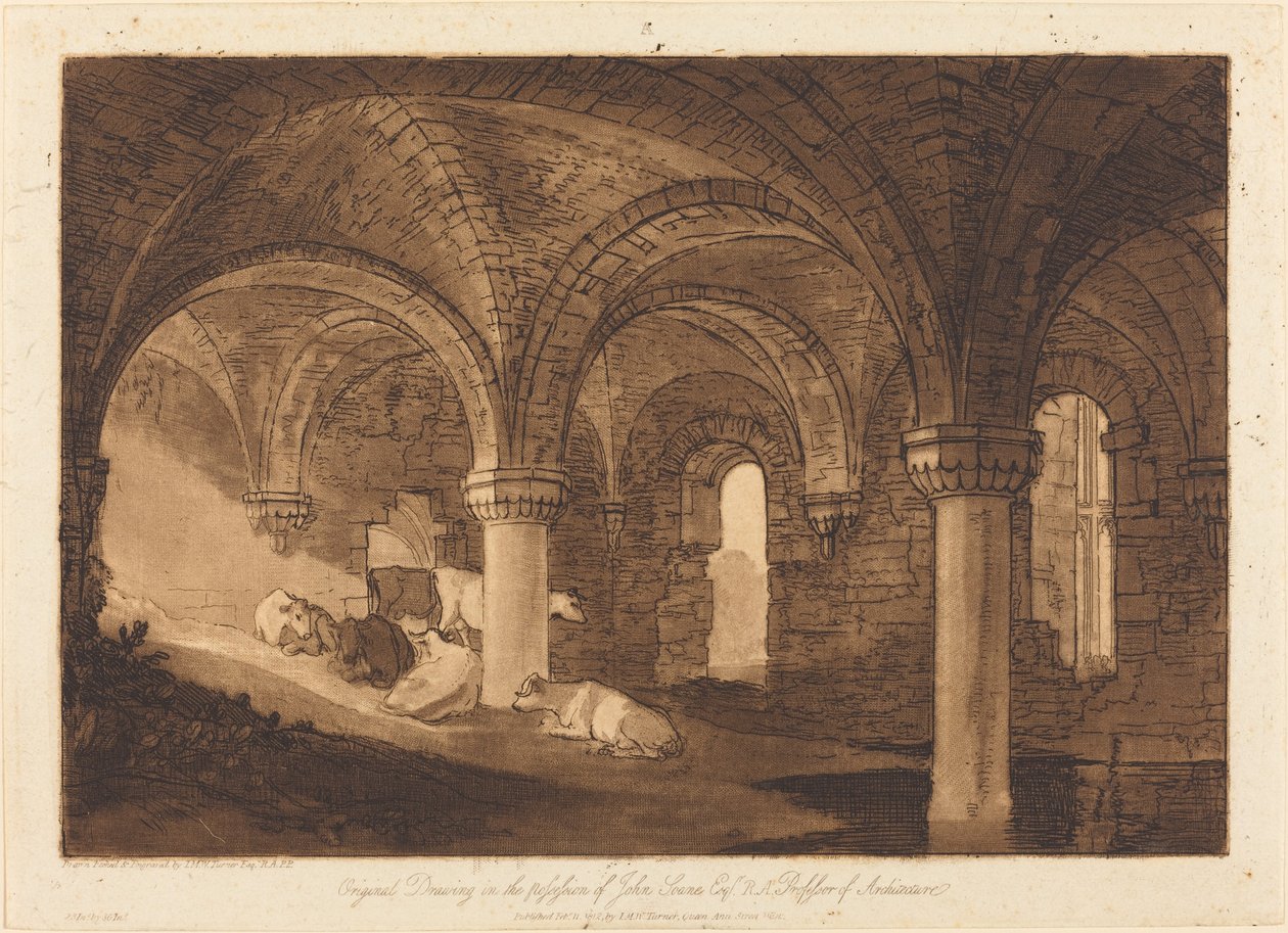 Cripta da Abadia de Kirkstall, publicada em 1812. de Joseph Mallord William Turner