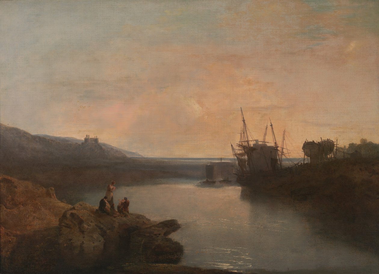 Castelo Harlech, de Tygwyn Ferry, Crepúsculo da Noite de Verão, 1799. de Joseph Mallord William Turner
