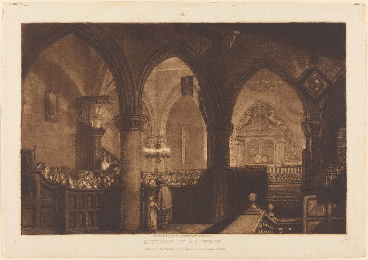Interior de uma Igreja, publicado em 1819. de Joseph Mallord William Turner