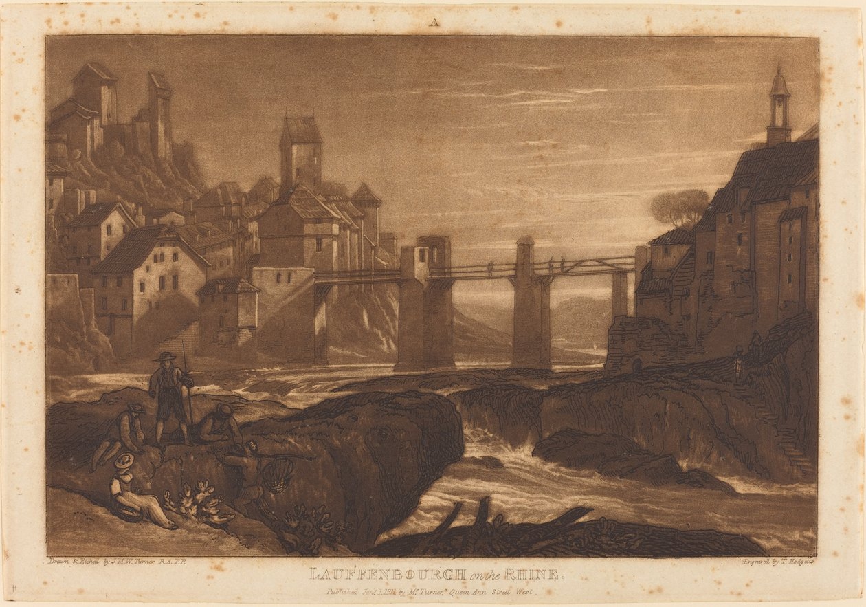 Lauffenbourgh no Reno, publicado em 1811. de Joseph Mallord William Turner