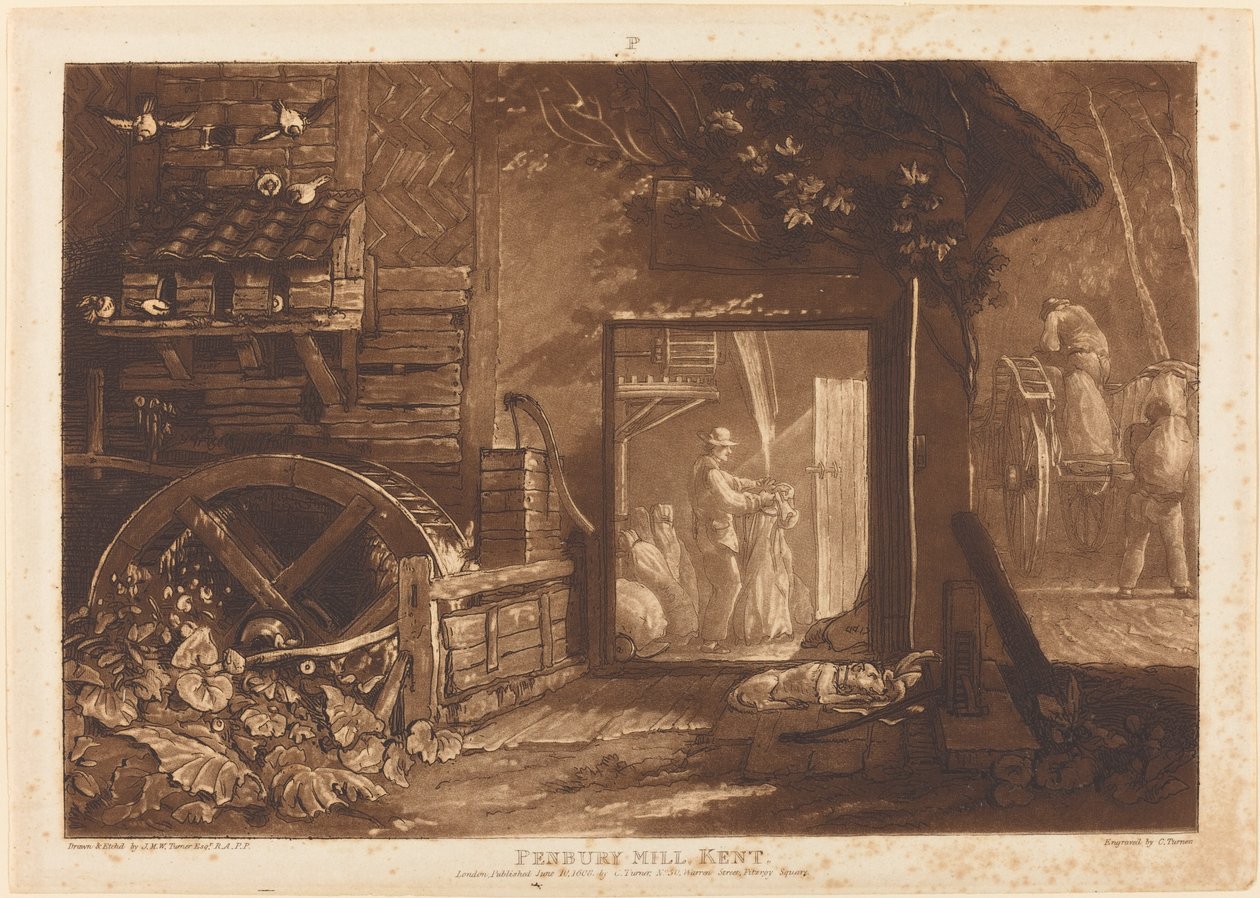 Pembury Mill, Kent, publicado em 1808. de Joseph Mallord William Turner