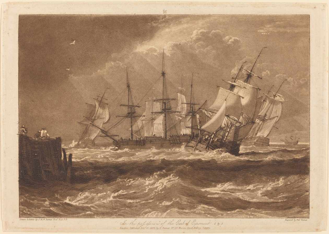 Navios em uma brisa, publicado em 1808. de Joseph Mallord William Turner
