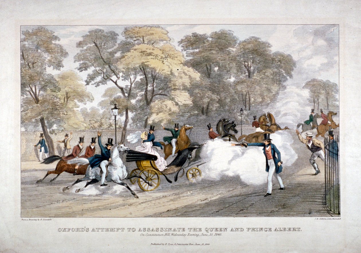 Tentativa de assassinato contra a Rainha Vitória, Constitution Hill, Westminster, Londres, 1840 de JR Jobbins