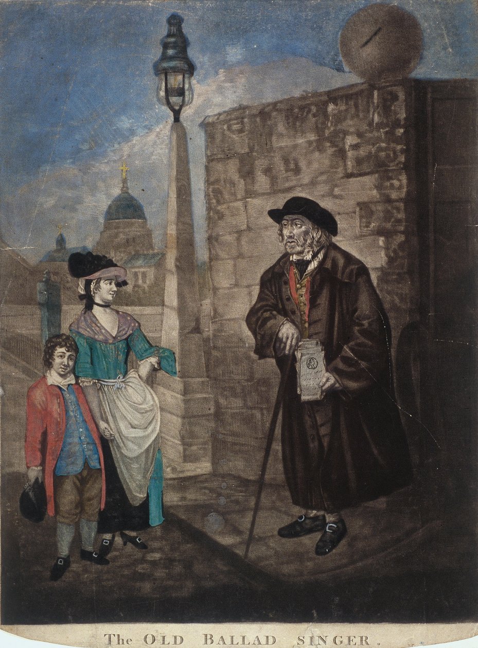 Velho cantor de baladas em pé numa esquina, c1780 de JR Smith