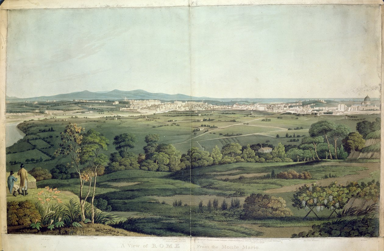 Vista de Roma a partir de Monte Mario, gravado por Dubourg, 1811 (gravura colorida à mão) de J.T. Middleton