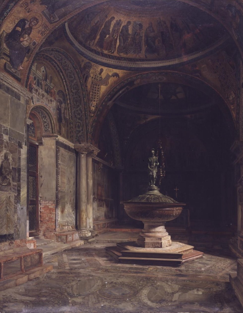 O interior do Batistério da Igreja de São Marcos em Veneza de J.Th. Hansen