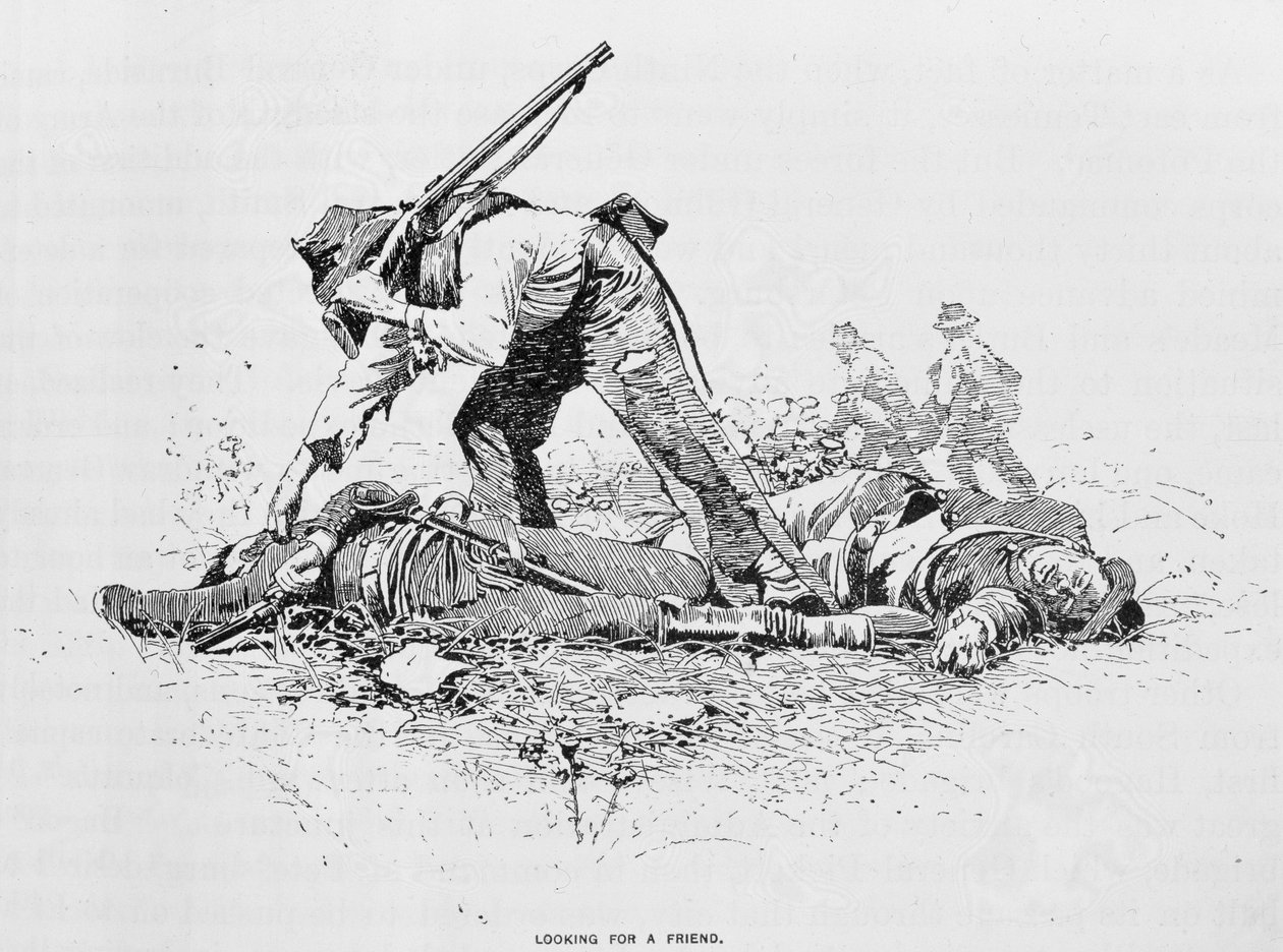 Procurando por um amigo, ilustração de &39;Batalhas e líderes da Guerra Civil&39;, editada por Robert Underwood Johnson e Clarence Clough Buel de W. Taber