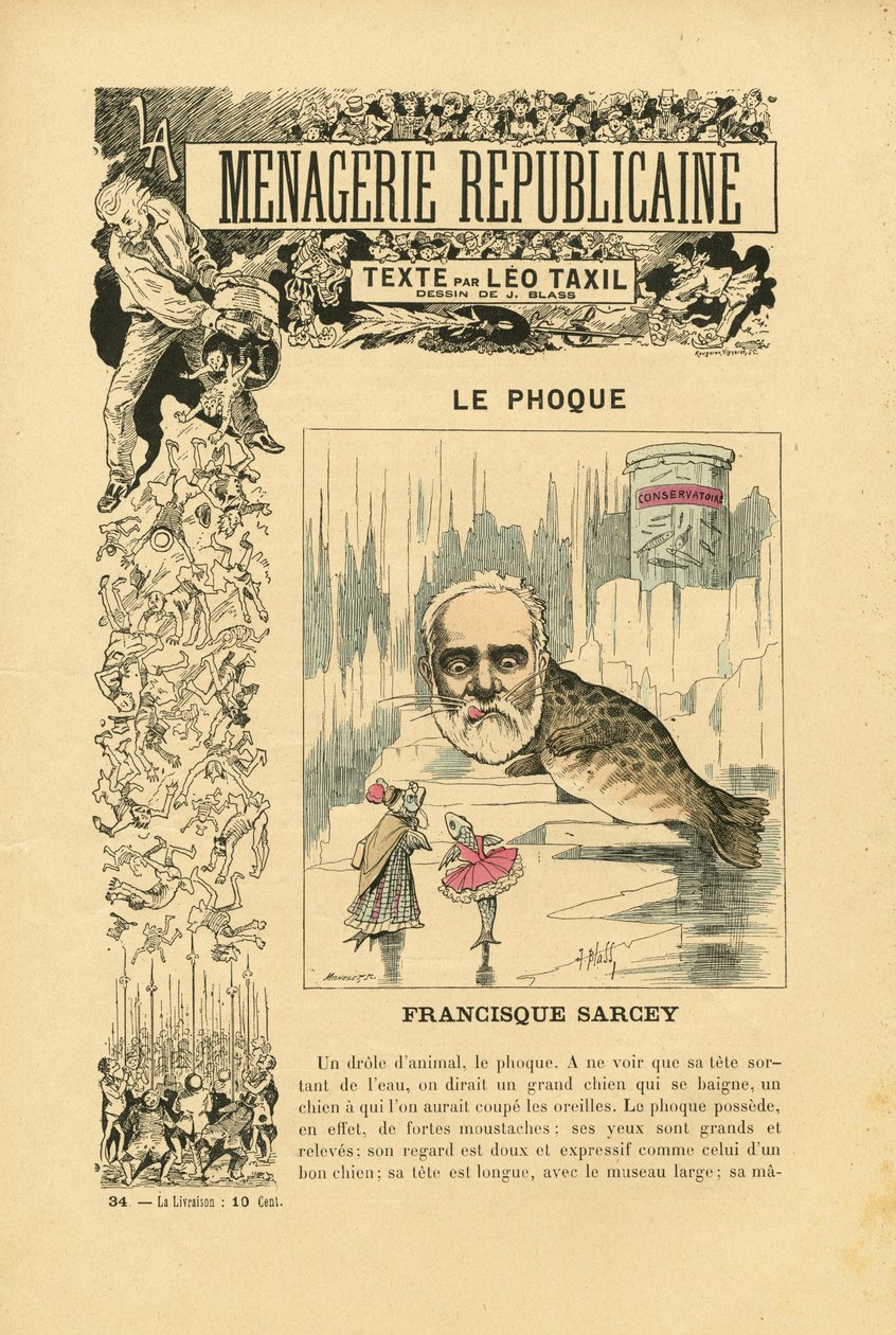 Ilustração de J. Blass (1847-1892) em Menagerie Republicaine Galeria humorística das principais personagens da Terceira República de J. (1847 1892) Blass