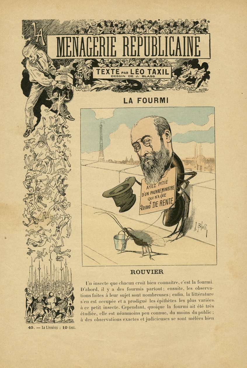 Ilustração de J. Blass (1847-1892) em Menagerie Republicaine Galeria humorística das principais personagens da Terceira República, n.º 40 de J. (1847 1892) Blass