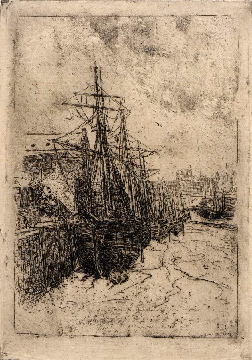 Barcos na maré baixa - Ilha de Man de J. Alden Weir