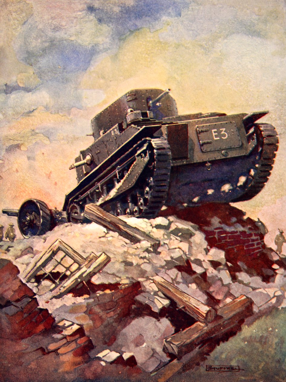 Um Tanque da Primeira Guerra Mundial (cor litho) de J. Allen (after) Shuffrey