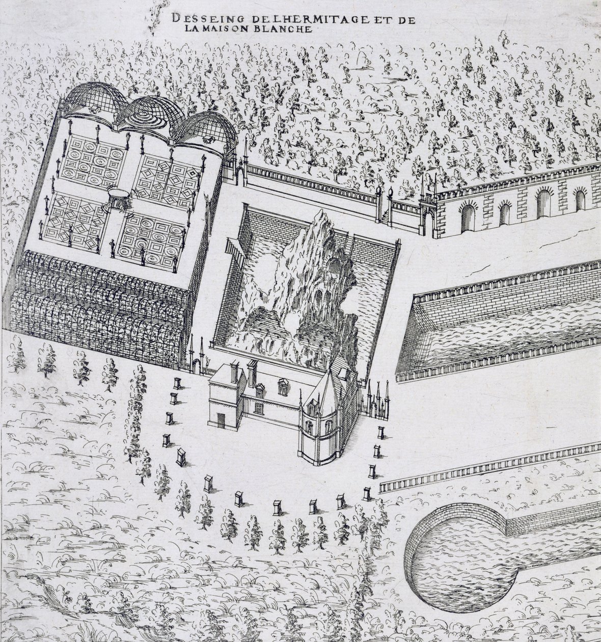 O Hermitage e a Casa Branca no Chateau de Gaillon, de "Os Mais Bonitos Bascos da França", publicado em 1570 de J. Androuet Ducerceau