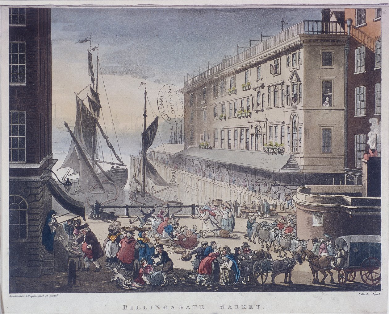 Billingsgate Market and Wharf, Londres, 1808 de J Bluck