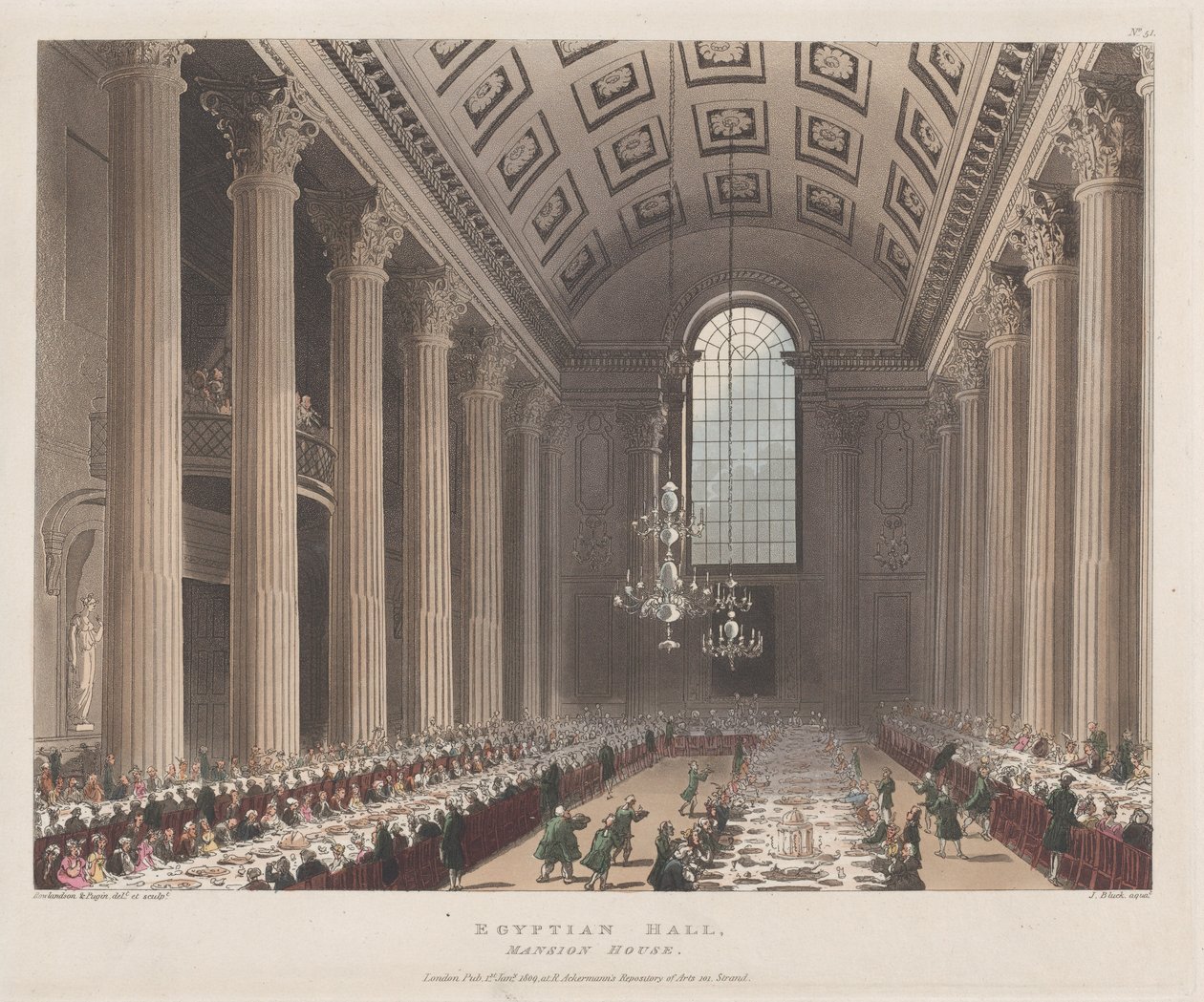 Salão Egípcio, Mansion House, 1º de janeiro de 1809., 1º de janeiro de 1809. de J. Bluck