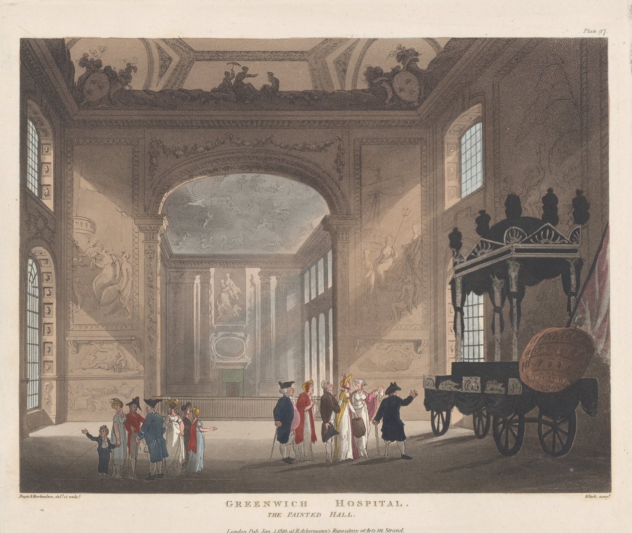 Hospital de Greenwich, The Painted Hall, 1º de janeiro de 1810., 1º de janeiro de 1810. de J. Bluck