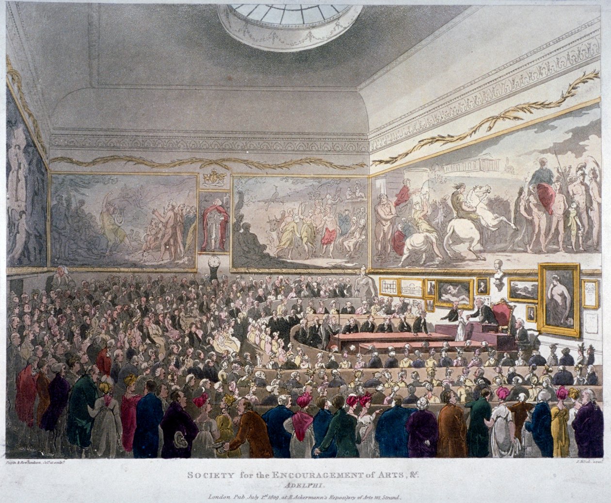 Reunião da Sociedade de Artes nos Edifícios Adelphi, Westminster, Londres, 1809 de J Bluck