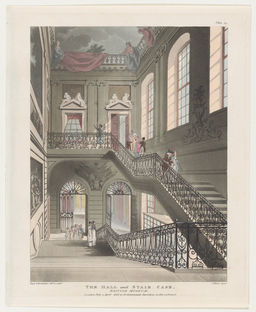 The Hall and Stair Case, British Museum, 1 de abril de 1808., 1 de abril de 1808. de J. Bluck