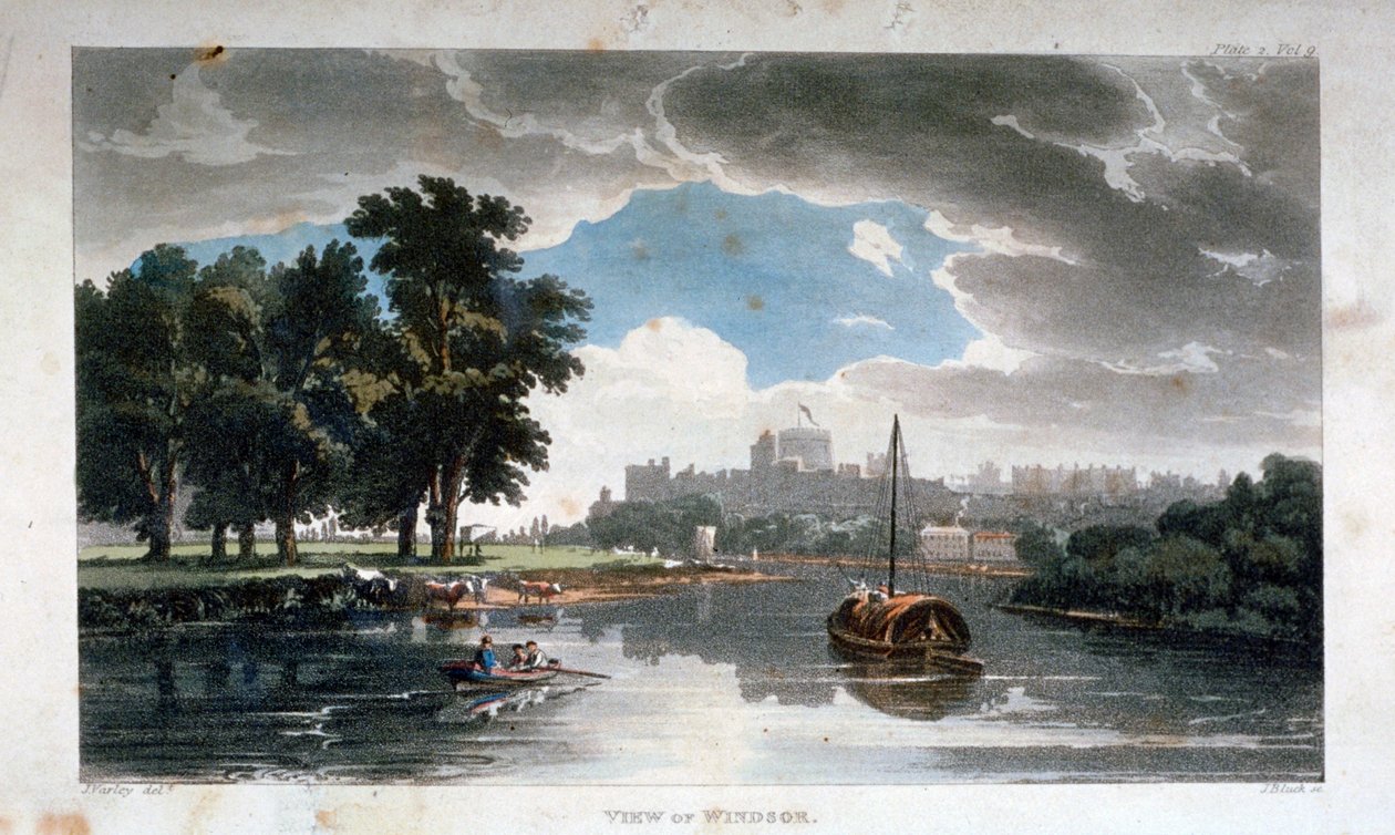 Vista de Windsor do rio Tâmisa, Berkshire, c1820 de J Bluck