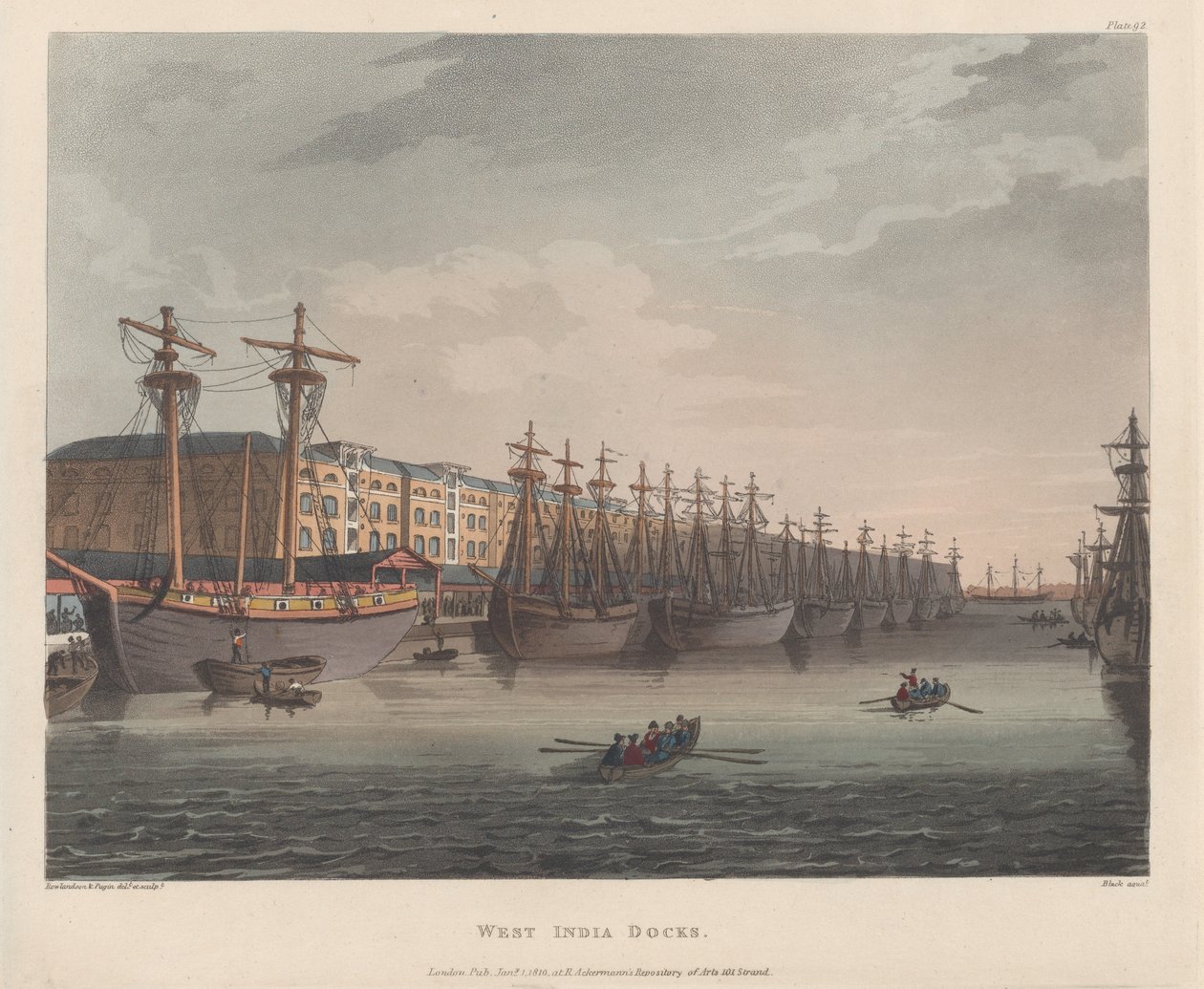 West India Docks, 1º de janeiro de 1810., 1º de janeiro de 1810. de J. Bluck