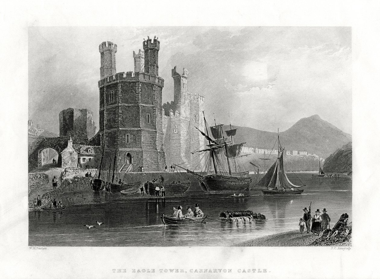 A torre da águia, Castelo de Carnarvon, Caernarfon, Gales do Norte, 1860 de J. C. Armytage