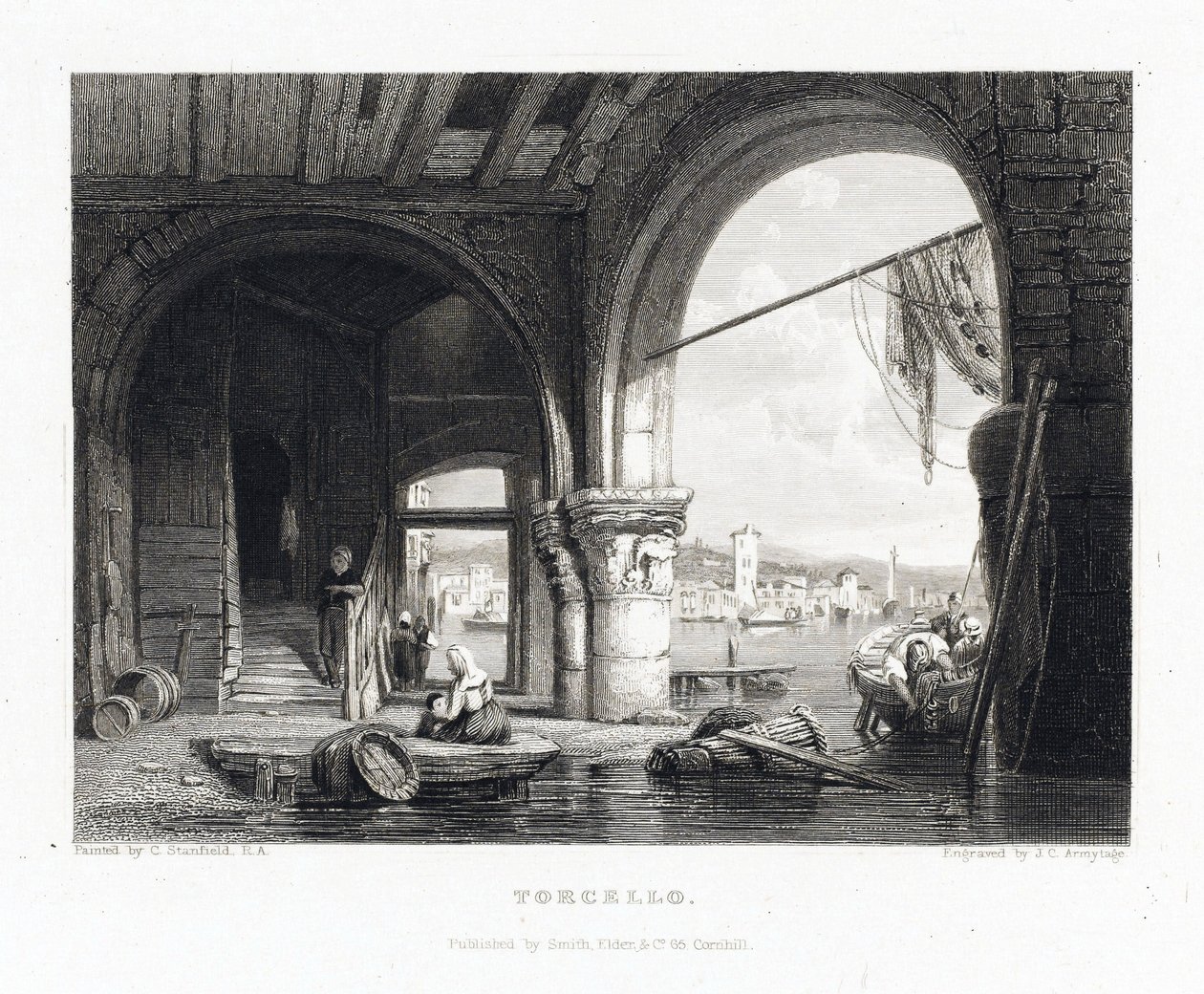 Vista da ilha de Torcello (Veneza, Itália). Gravura de James Charles Armytage (1820-1897), segundo Clarkson Stanfield (1793-1867) de J. C. Armytage