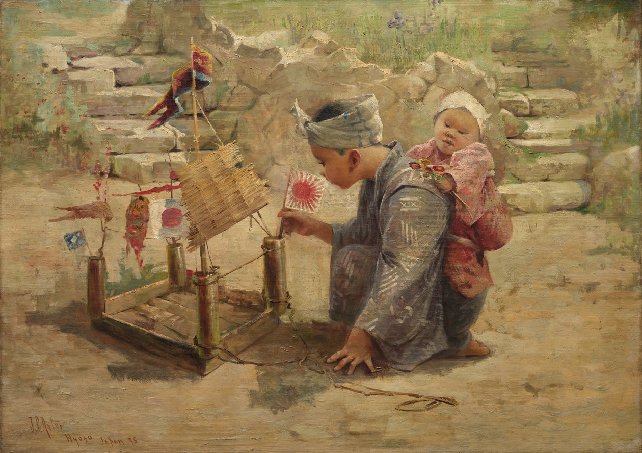 Garoto japonês construindo um navio de guerra, 1895. de J. C. Arter.