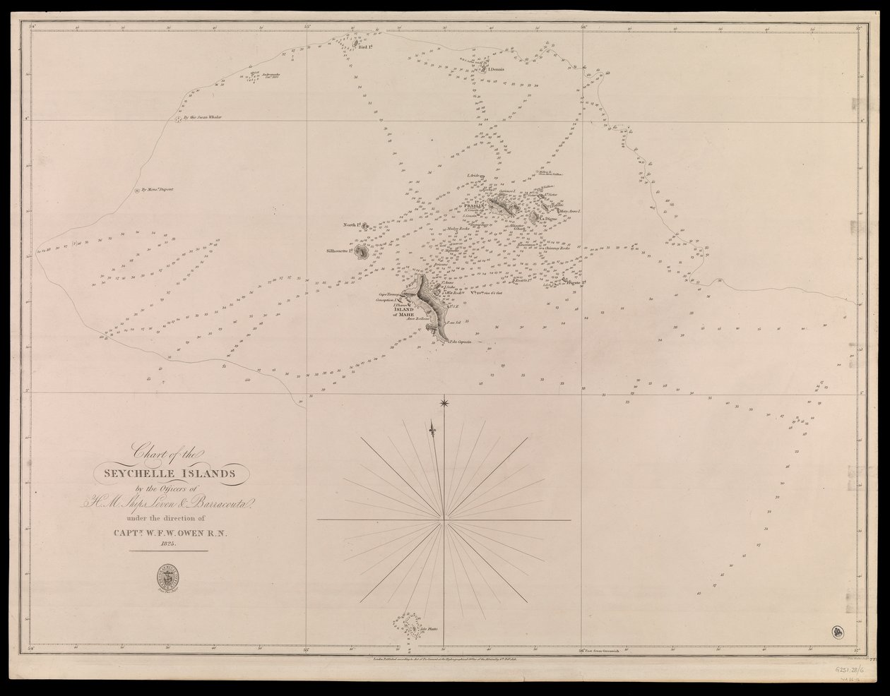 Carta das ilhas Seychelle pelos oficiais dos navios H.M. Leven e Barracouta sob a direção do capitão W.F.W. Owen R.N. 1825 de J. & C. Walker