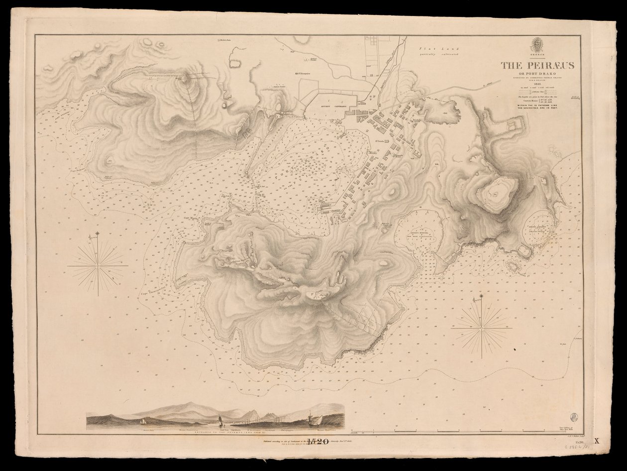 Grécia, o Peiraeus ou Porto Drako inspeccionado pelo Comandante Thomas Graves, H.M.S. Beacon 1840 de J. & C. Walker