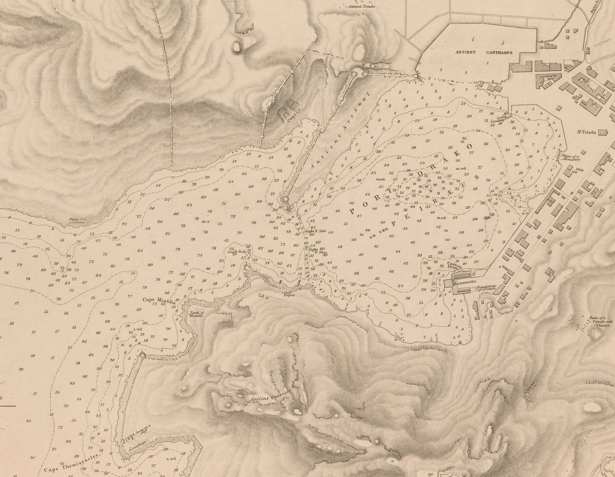 Grécia, o Peiraeus ou Porto Drako inspeccionado pelo Comandante Thomas Graves, H.M.S. Beacon 1840, [Detalhe] de J. & C. Walker