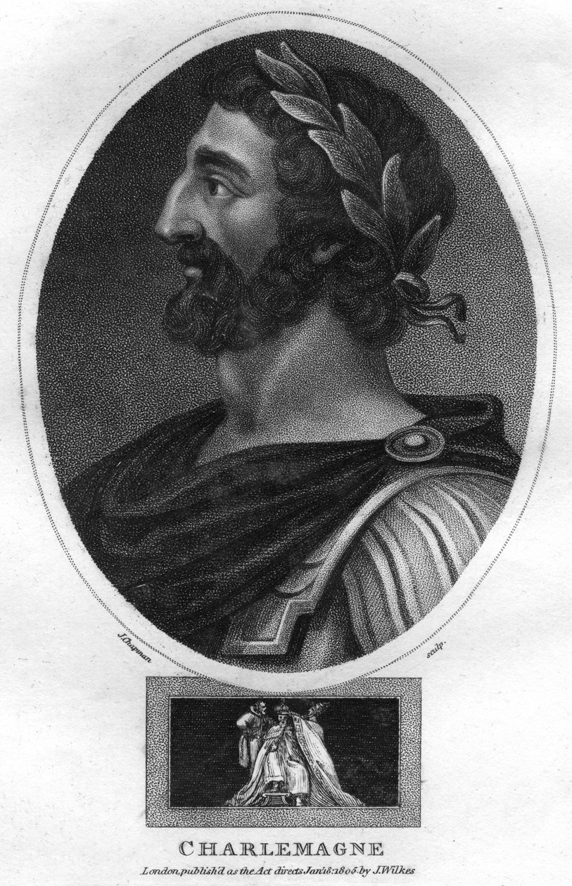 Carlos Magno, ou Carlos Magno, rei dos francos e Sacro Imperador Romano, 1805. de J. Chapman