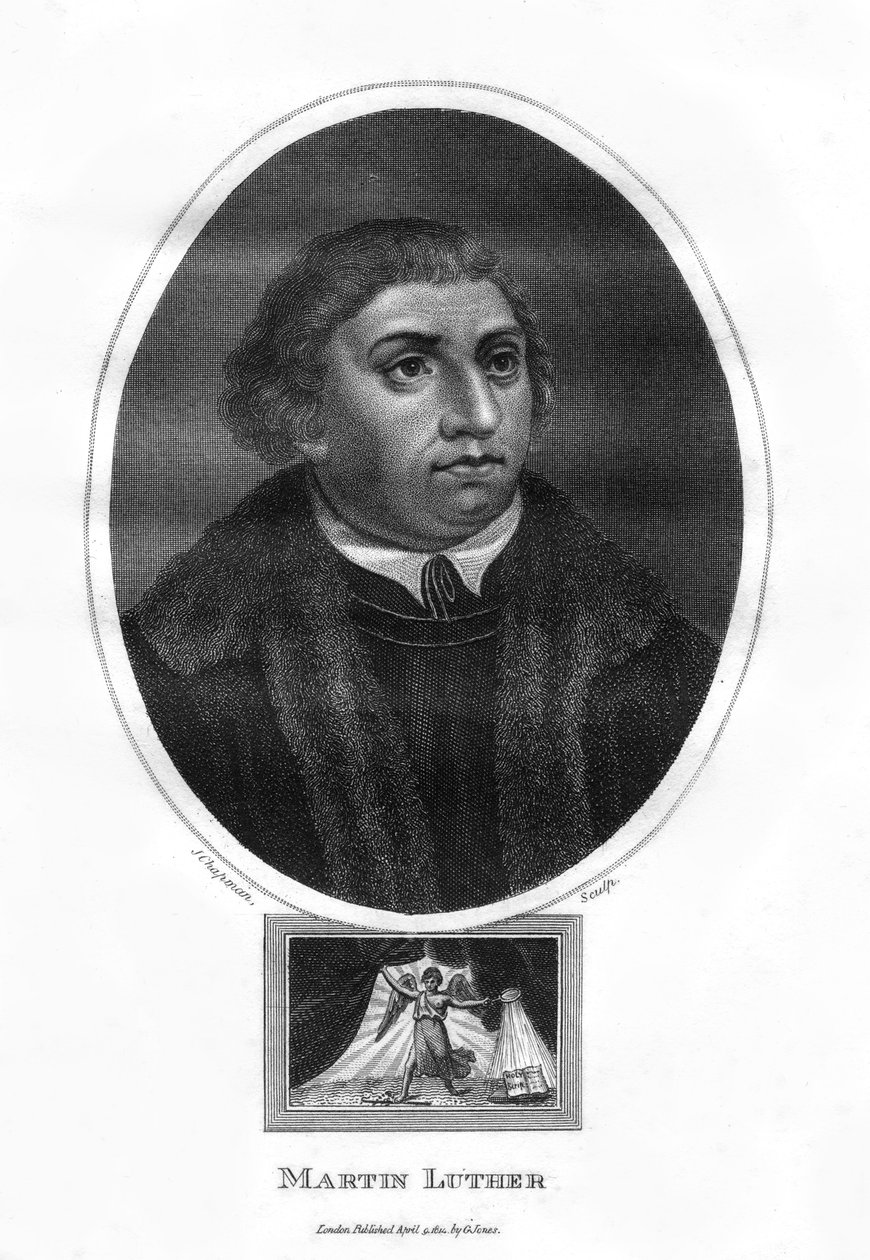 Martin Luther, teólogo alemão, monge agostiniano e reformador eclesiástico, 1814. de J. Chapman
