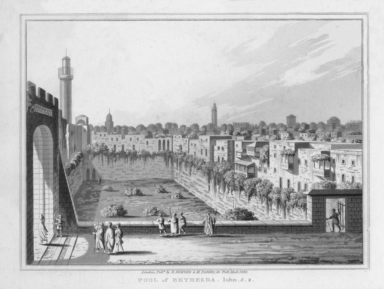 Piscina de Bethesda. John. 5. 2., 1830 de J. Clarke