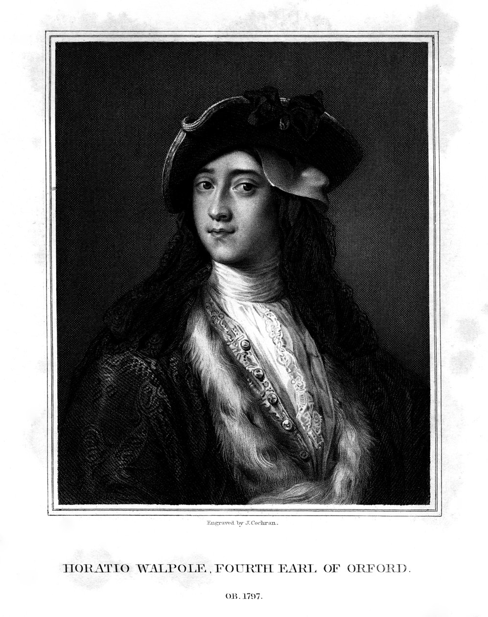 Horace Walpole, 4o Conde de Orford, político, escritor, inovador de arquitetura, 1832. de J. Cochran