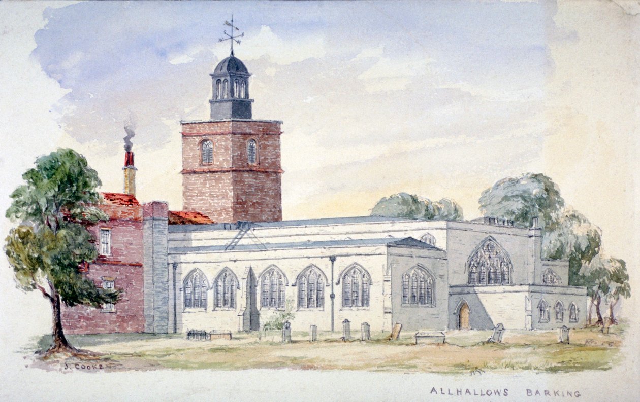 All Hallows-by-the-Tower Church, Londres, c1840 de J Cooke