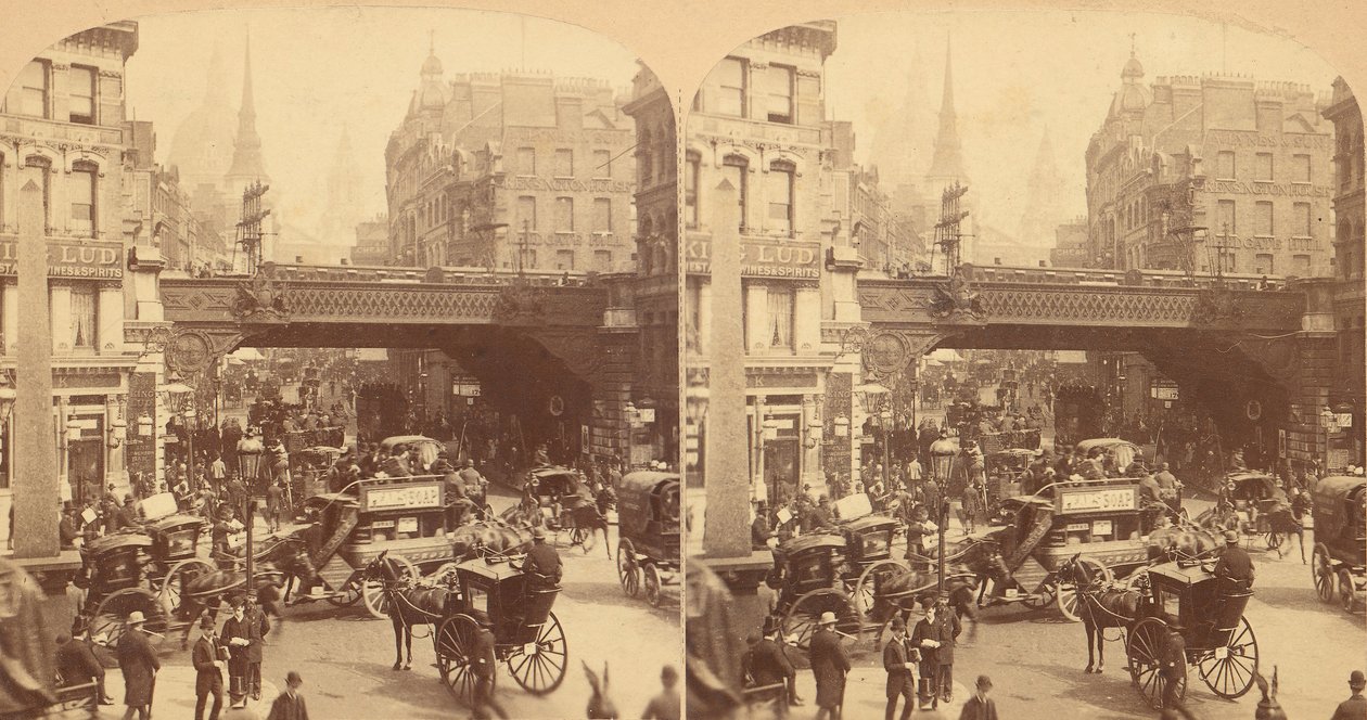 Grupo de 4 vistas estereografadas de Ludgate Hill, Londres, Inglaterra, 1850s-1910s. de J F Jarvis