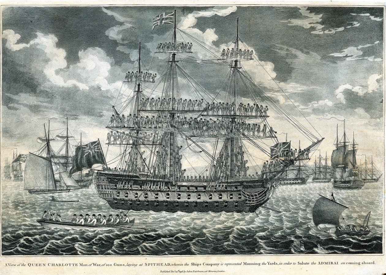 Vista do navio de guerra "Queen Charlotte de J. Fairburn