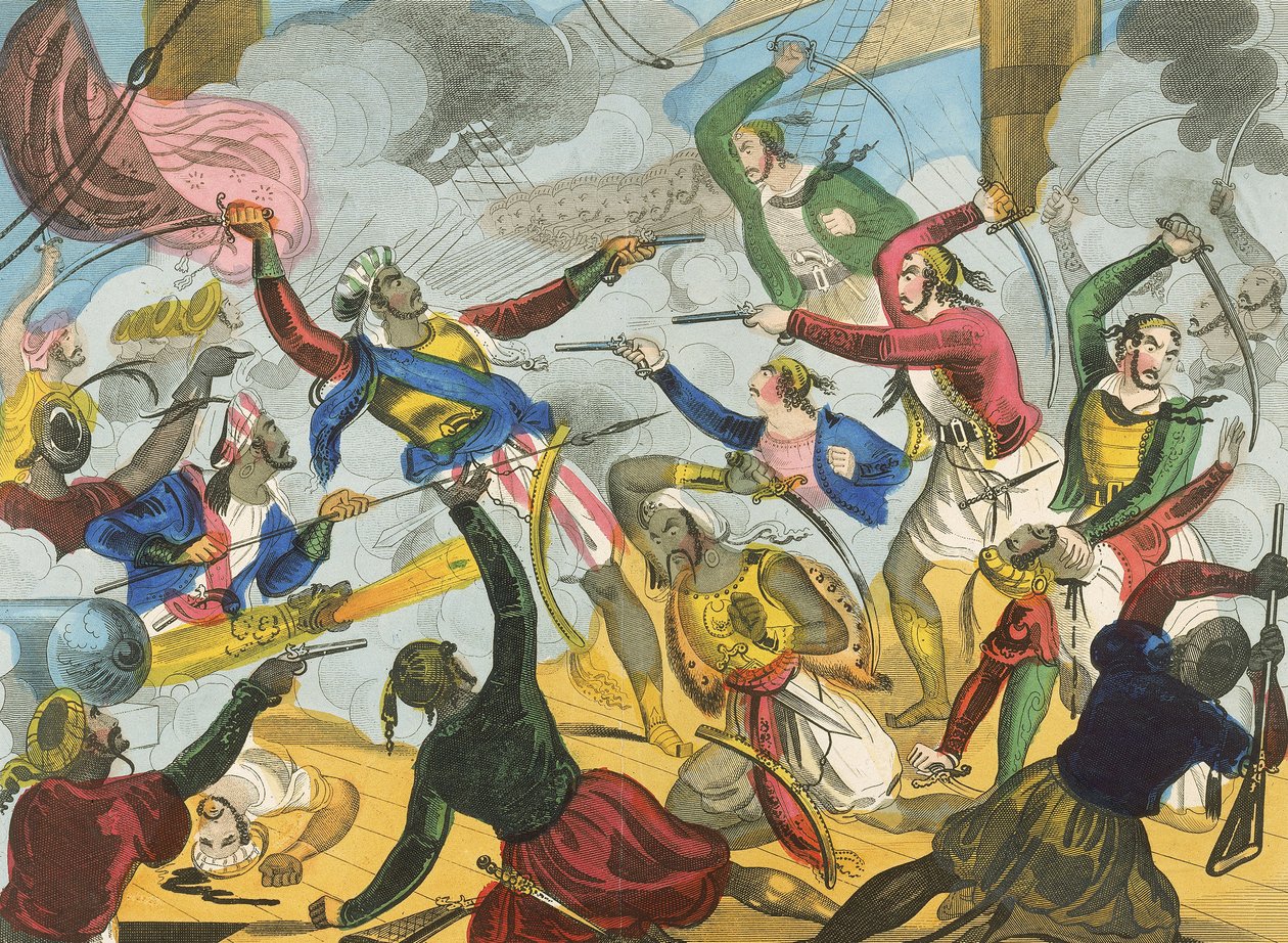 Os turcos atacam os corsários gregos de J. Fairburn