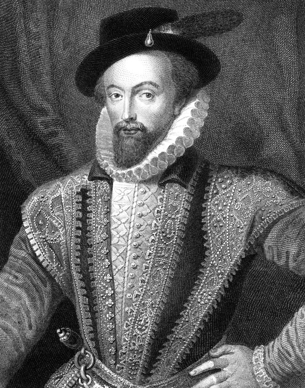 Sir Walter Raleigh, escritor inglês, poeta, cortesão, aventureiro e explorador, 1821. de J Fitler