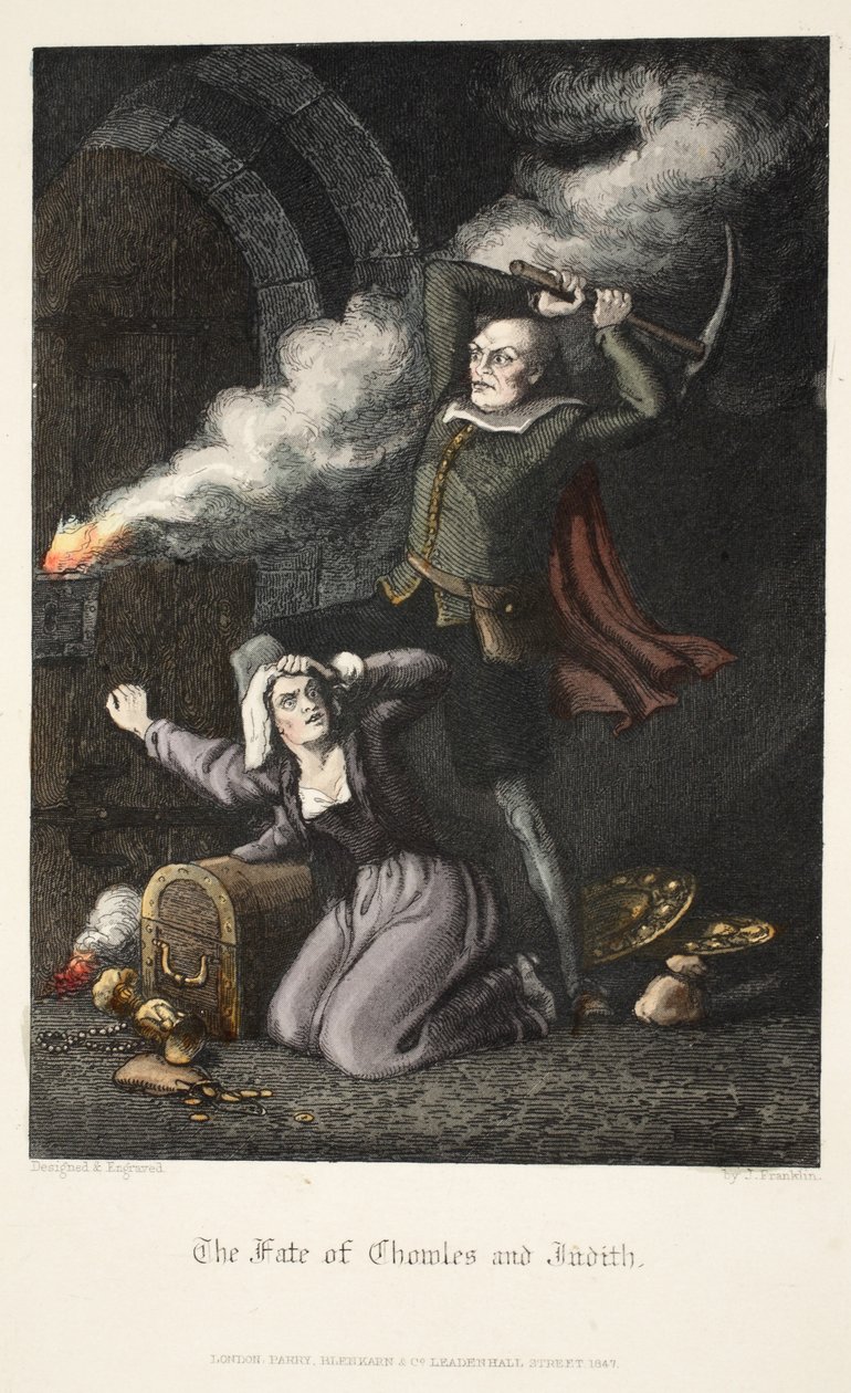 O destino de Chowles e Judith, do Old Saint Pauls, pub. 1847 (gravura colorida à mão) de J. Franklin