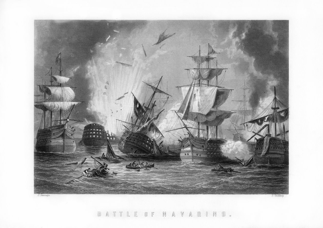 A batalha naval de Navarino, 20 de outubro de 1827, 1893. de J. Godfrey