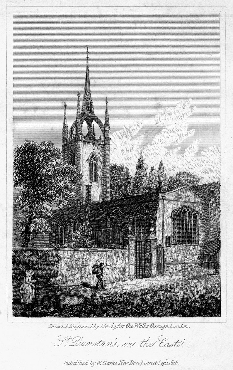 Igreja de St Dunstan, no leste, cidade de Londres, 1816. de J. Greig