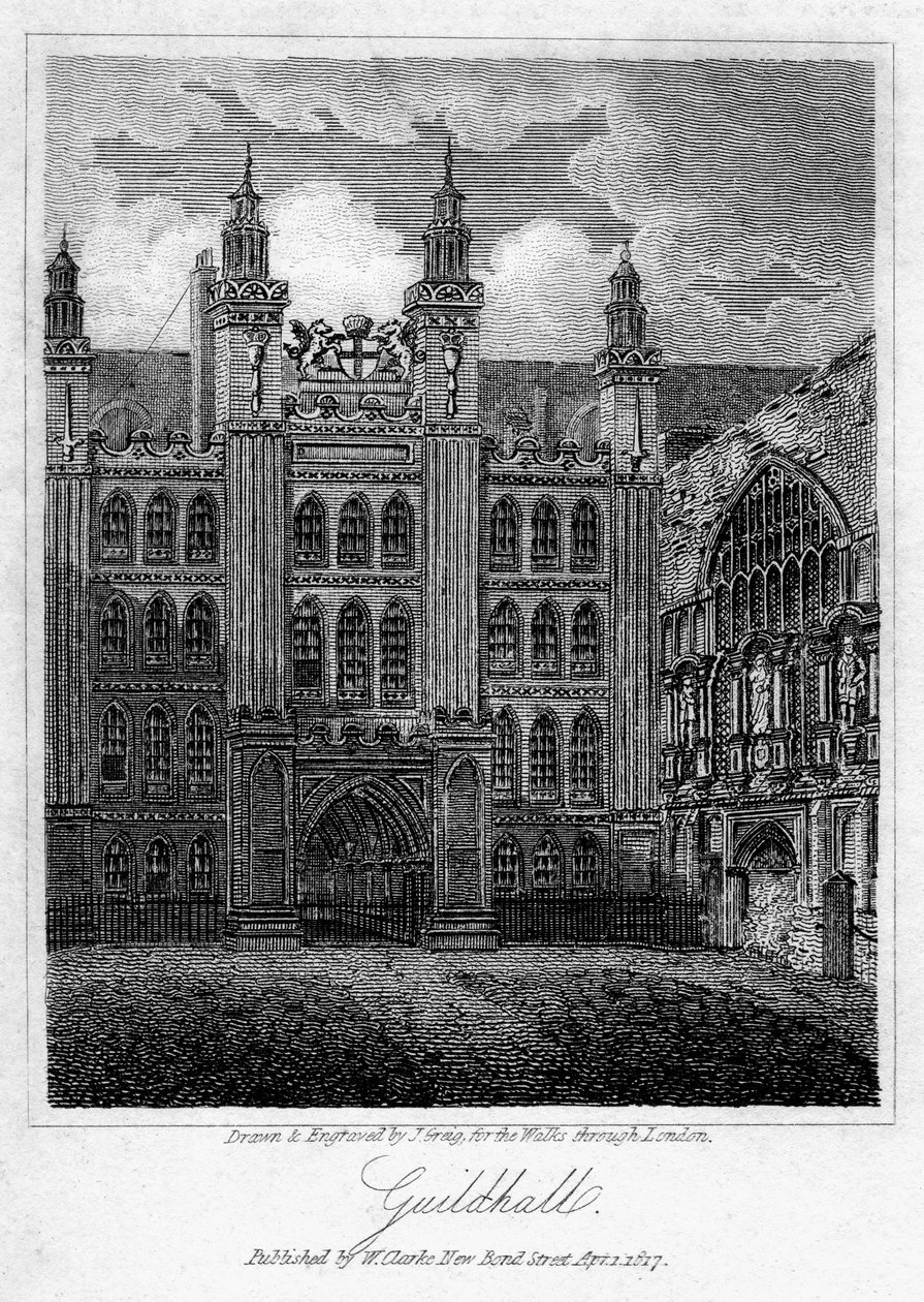 Guildhall, cidade de Londres, 1817. de J. Greig