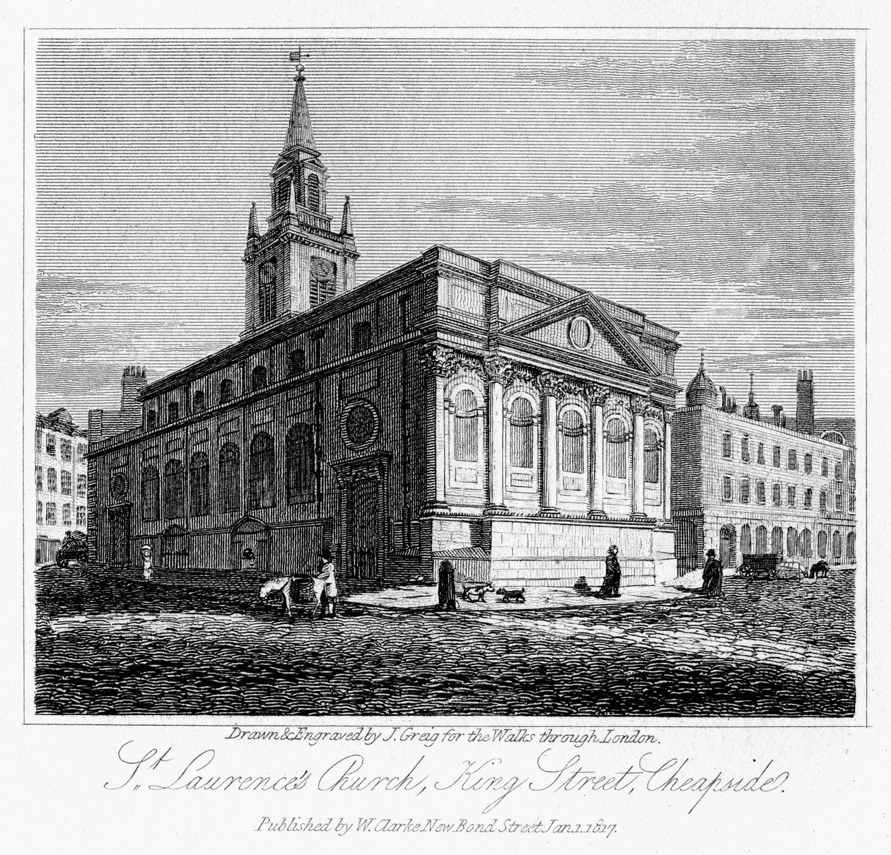 Igreja de St Laurences, King Street, Cheapside, cidade de Londres, 1817. de J. Greig